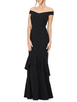 Quiz Bardot Tier Frill Fishtail Maxi Dress