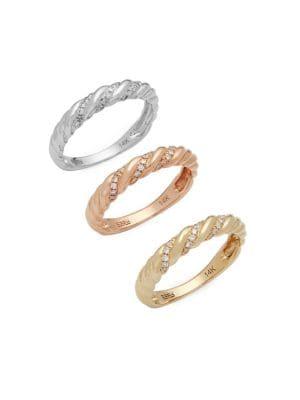 Effy 14k Yellow, Rose And White Gold Diamond Ring Set