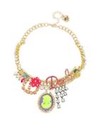 Betsey Johnson Granny Chic Crystal Darlin Charm Frontal Necklace