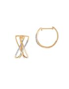 Lord & Taylor Diamond And 14k Yellow Gold Hoop Earrings- 0.40in