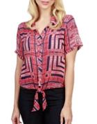 Lucky Brand Printed Tie Blouse