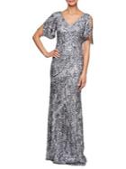 Alex Evenings Embroidered Flutter Sleeve Gown