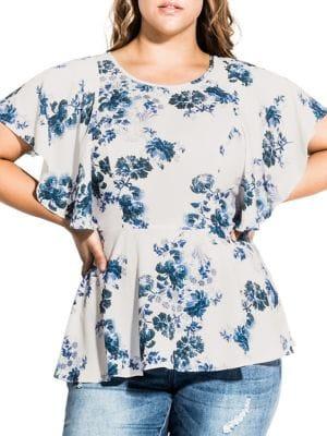 City Chic Plus Sapphire Floral Top
