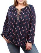 Lucky Brand Plus Ditzy-print Lace-up Peasant Top