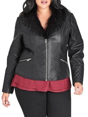 City Chic Plus Faux Fur Biker Jacket