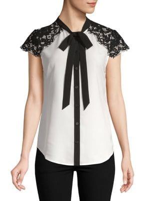 Imnyc Isaac Mizrahi Lace Tie Neck Top
