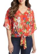 Karen Kane Tropical Bouquet Print Tie-front Top