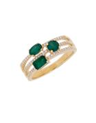 Lord & Taylor Emerald And Diamond 14k Yellow Gold Ring