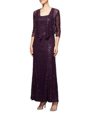 Alex Evenings Sequined Lace Evening Gown With Cardigan