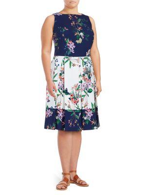 Tahari Arthur S. Levine Plus Floral Fit-&-flare Dress