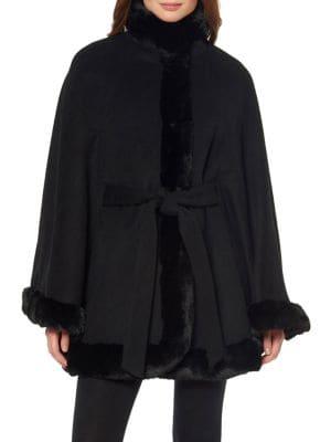 Ellen Tracy Tie Faux Fur-trimmed Poncho