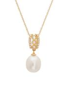 Lord & Taylor 8-8.5mm White Oval Freshwater Pearl, Diamond And 14k Yellow Gold Pendant Necklace