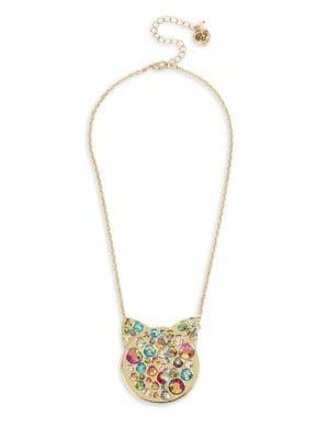 Betsey Johnson Just Kitten Multi-stone Pave Cat Pendant Necklace