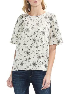 Vince Camuto Floral Flutter-sleeve Top