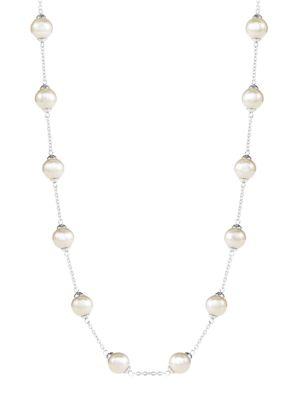 Majorica 8mm White Pearl & Sterling Silver Station Necklace
