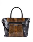H Halston Textured Leather Satchel Bag