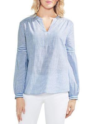 Vince Camuto Sapphire Bloom Mix Striped Cotton Blouse