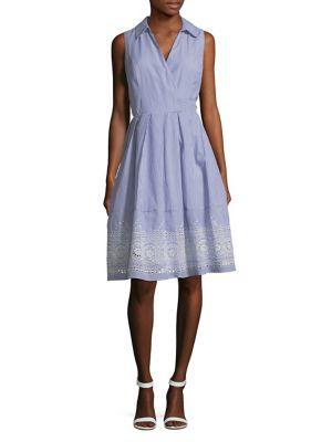 Ivanka Trump Embroidered Stripe Wrap Dress
