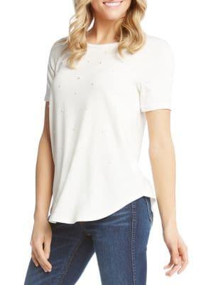 Karen Kane Faux Pearl-embellished French Terry Top