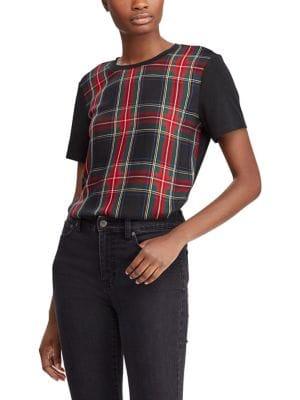 Lauren Ralph Lauren Petite Petite Plaid-panel Tee