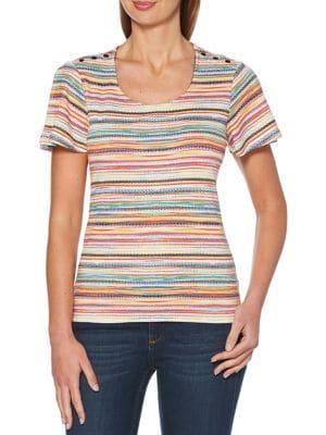 Rafaella Striped Split-sleeve Top