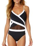 Anne Cole Crossover Mesh Trim One-piece Swimsuit