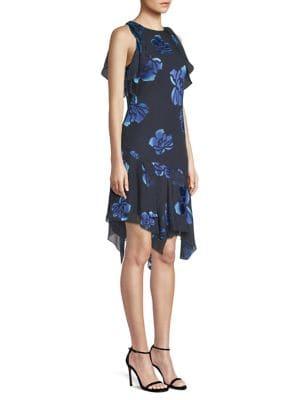 Elie Tahari Serenity Floral Handkerchief-hem Dress