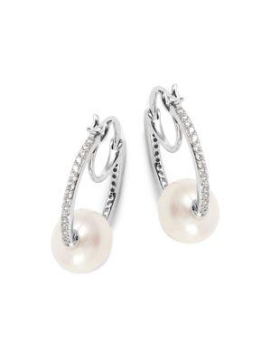 Nadri Crystal And Faux Pearl Silvertone Hoop Earrings
