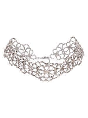 Nina N-eevi Silvertone Woven Crystal Cupchain Choker Necklace