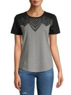 Imnyc Isaac Mizrahi Crewneck Lace Colorblock Tee