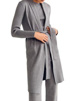 Mango Ribbed Belted Long Cardigan