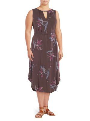 Lucky Brand Plus Sleeveless Printed Keyhole Dress