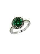 Lord & Taylor Marcasite And Created Emerald Halo Ring