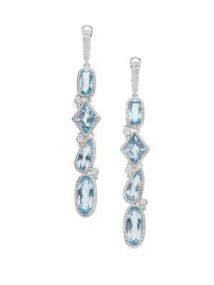Ripka Rio Multi-shape Swiss Blue Topz, White Topaz & Sterling Silver Linear Drop Earrings