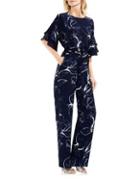 Vince Camuto Fresco Petals Ruffled-sleeve Belted Jumpsuit