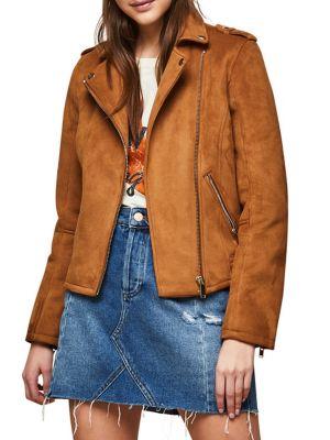 Miss Selfridge Tan Suedette Biker Jacket