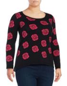 Joan Vass Floral Roundneck Cotton Sweater