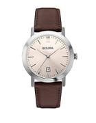 Bulova Mens Stainless Steel Dress Collection Watch With Leather Strap