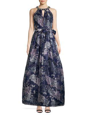 Eliza J Embellished Floral Halterneck Gown