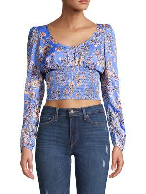 Free People Floral Smocked Cropped Top