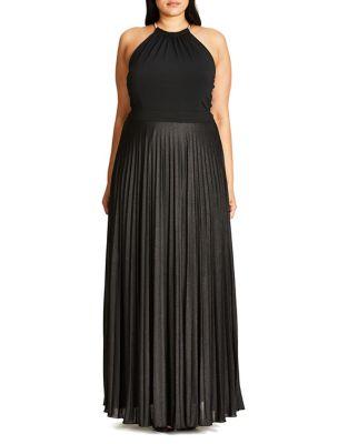 City Chic Plus Shimmering Pleated Maxi Dress