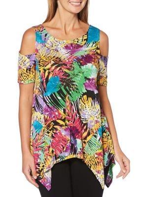 Rafaella Printed Cold-shoulder Tunic