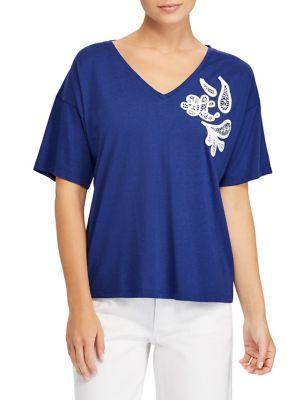 Lauren Ralph Lauren Lace-embroidered Jersey Top