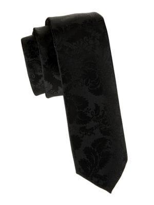 Black Brown Macey Flocked Floral Slim Tie