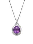 Lord & Taylor Sterling Silver And Amethyst Oval Pendant Necklace
