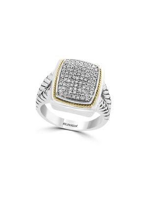 Effy 925 Sterling Silver, 18k Yellow Goldplated & Diamond Cluster Ring