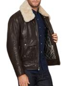 Andrew Marc French Supple Leather Aviator Jacket With Fur