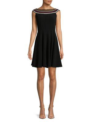 Gabby Skye Stripe Neck Fit-and-flare Dress