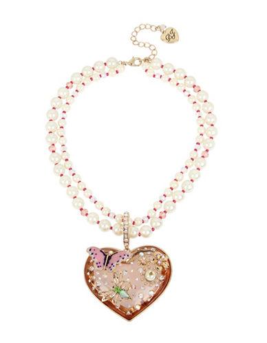 Betsey Johnson Buzz Off Mixed Multi-charm Cluster 7/10mm Faux Pearl Heart Pendant Necklace