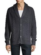 Black Brown Shawl-neck Cable Knit Cardigan